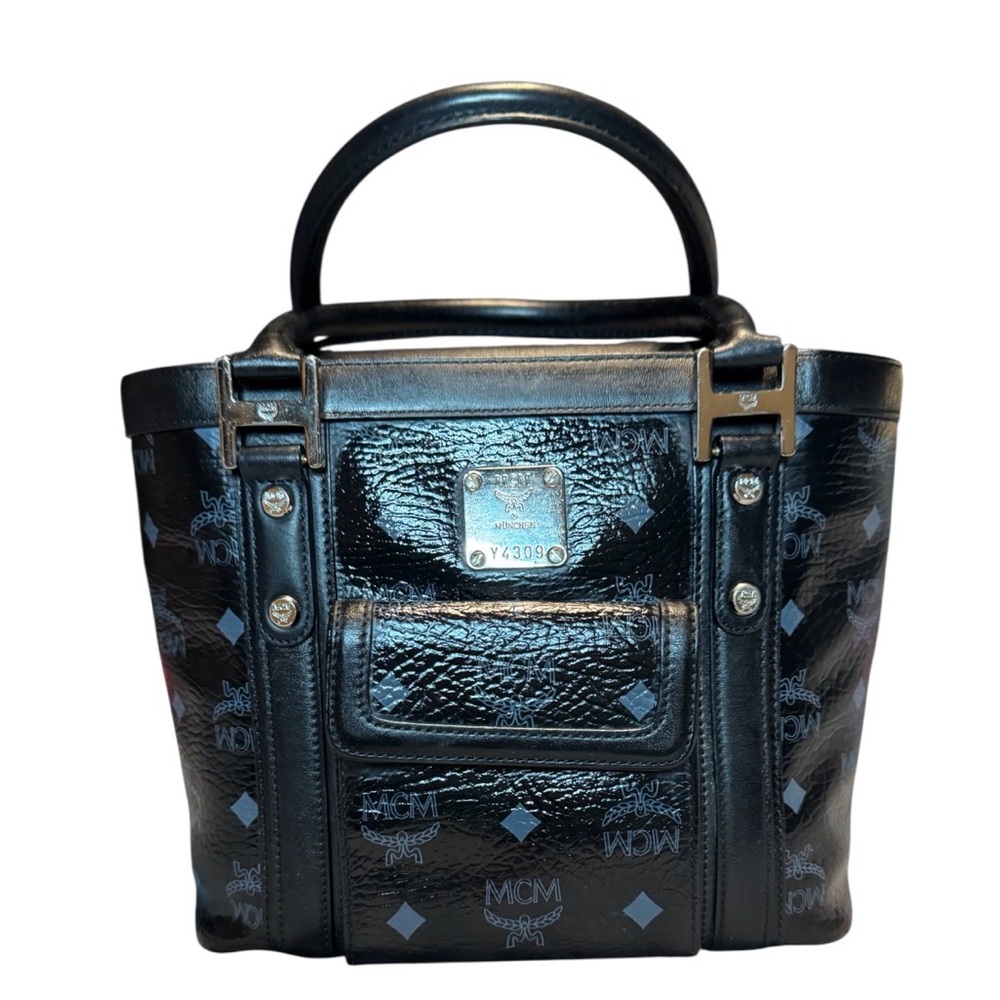 MCM Black Front Pocket Visetos Tote Bag,small Liz Tote
